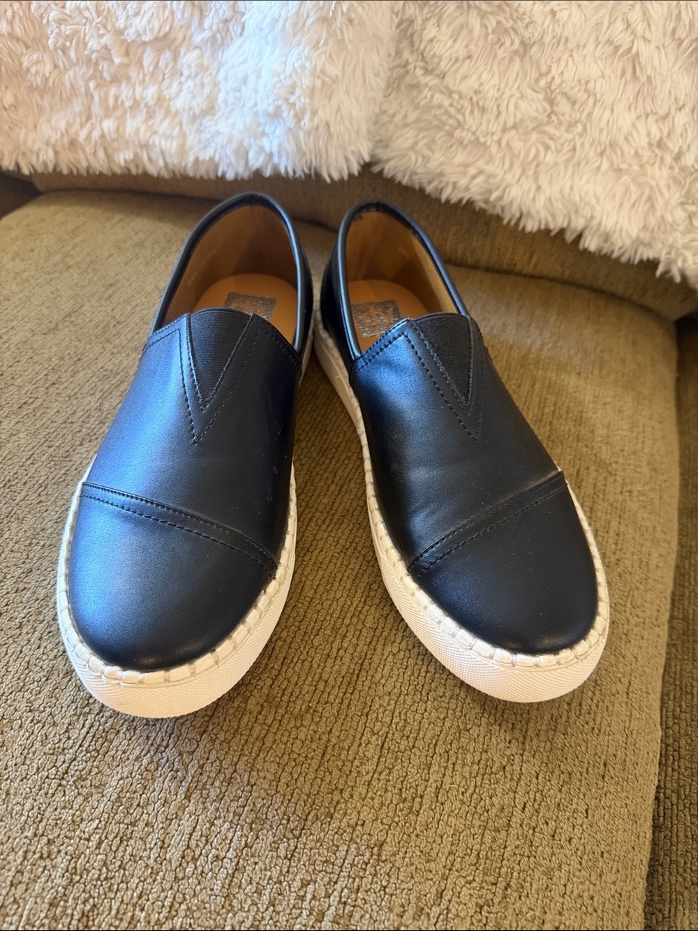 Dolce Vita Black Slip-On Sneakers with White Platform Sole